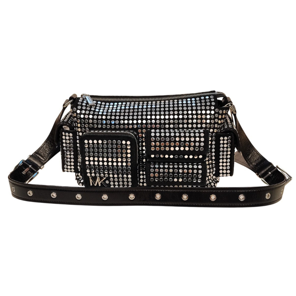 Michael Kors Dakota Small Pocket Shoulder Bag-Medium-Black with Silver Studs-NWT